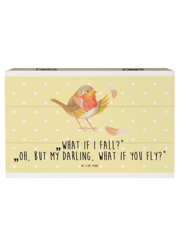 Mr. & Mrs. Panda Box Rotkehlchen Federn mit Spruch in Gelb Pastell