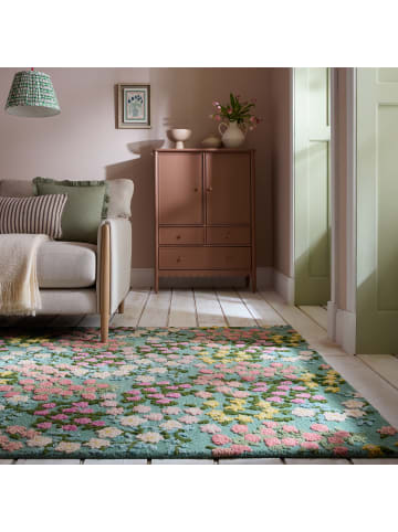 KADIMA DESIGN Wollteppich Floral Muster, Naturmotive, Schlafzimmer in Multicolor-Grün