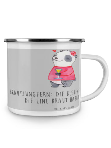 Mr. & Mrs. Panda Camping Emaille Tasse Beste Brautjungfern mit S... in Heather Grey