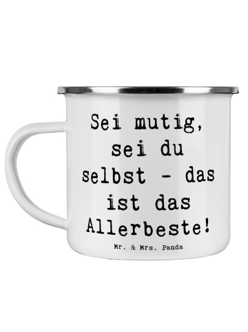 Mr. & Mrs. Panda Emaille Becher Spruch Mutig zu sich selbst steh... in Weiß