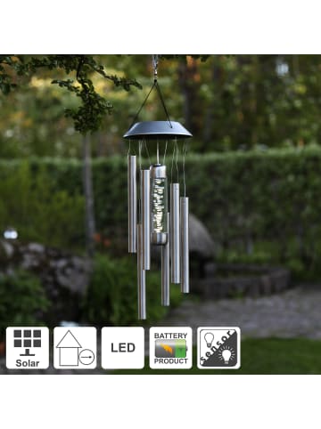 STAR Trading LED Solar-Windspiel ,Bubbly, Edelstahl, Licht und Klang, Lichtsensor,