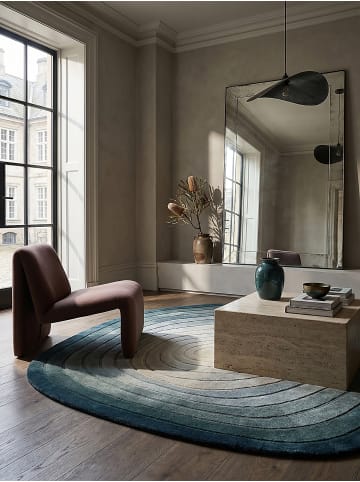 KADIMA DESIGN Wollteppich Kurzflor PARRET Abstrakt Handgetuftet Naturfaser in Türkis-Beige
