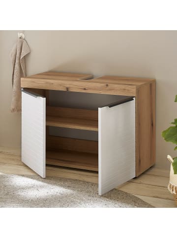 home24 home24 Waschbeckenunterschrank aus Holzwerkstoff im modernen Stil in Weiß / Eiche Dekor