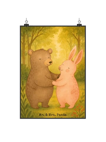 Mr. & Mrs. Panda Poster Bär und Hase Umarmen Design ohne Spruch in Weiß