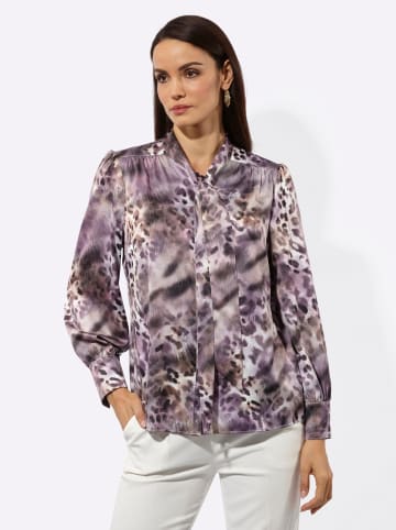 creation L Satin-Bluse in champagner-schoko-bedruckt