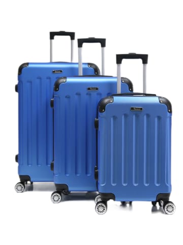 Cheffinger Reisekoffer Koffer 3 tlg Hartschale Trolley Set in Blau