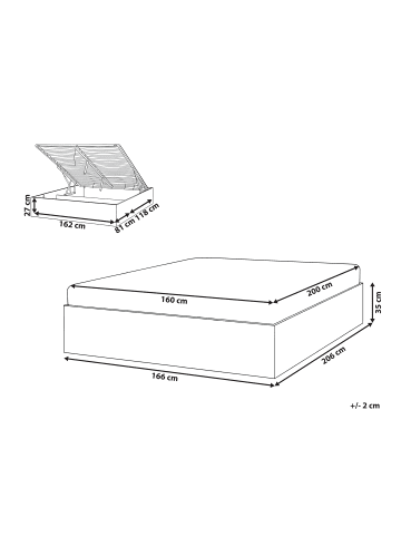 Beliani Doppelbett ETEL in Braun - (W) 166 x (H) 35 x (L) 206 cm