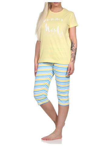 NORMANN er Capri Schlafanzug kurzarm Pyjama Hose geringelt - 73755 in gelb