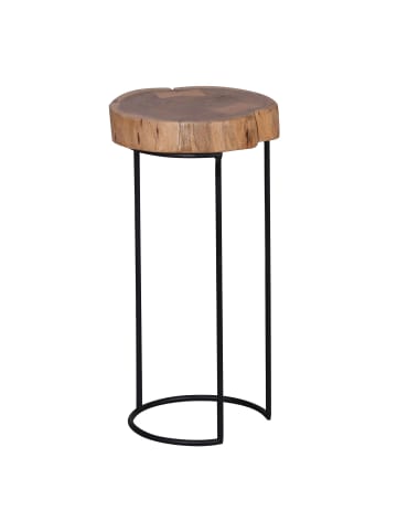 KADIMA DESIGN Beistelltisch aus Massivholz, Baumstamm-Tischplatte im Landhausstil in Beige