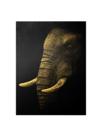 WALLART Leinwandbild Gold - Dunkles Elefanten Portrait in Schwarz-Weiß