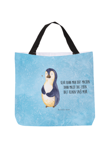 Mr. & Mrs. Panda Strandtasche Pinguin Diät mit Spruch in Eisblau