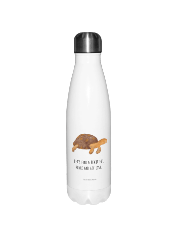 Mr. & Mrs. Panda Thermosflasche Schildkröte Marschieren mit Spruch in Weiß