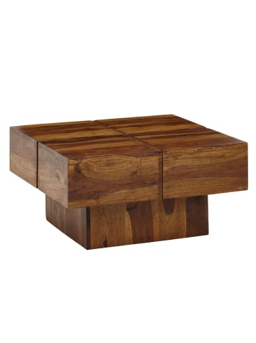 KADIMA DESIGN Couchtisch Sheesham Massivholz Quadrat, modernes Rillenmuster