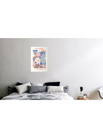 Juniqe Poster "NY Flower Market" in Blau & Rosa