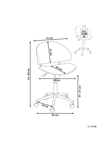 Beliani Bürostuhl KIANA in Weiß/Schwarz - (W) 55 x (H) 74 x (L) 55 cm