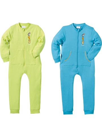 Erwin Müller Interlock-Jersey Kinder-Schlafoverall 2er-Pack in grün/türkis