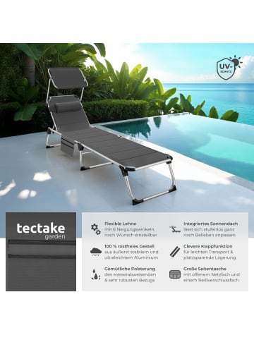 tectake klappbare Aluminium Sonnenliege, 220 x 60,5 x 34 cm, mit Seitentasche