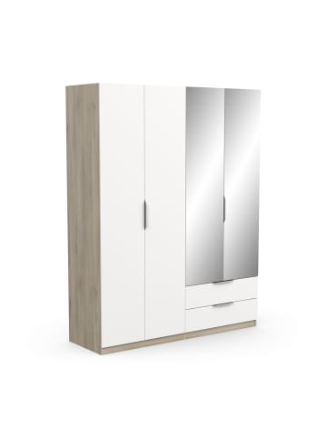 CALICOSY Kleiderschrank Ghost in Weiß/Eiche - (W) 157,3  x (H) 203  x (L) 51,1  cm