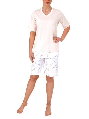 NORMANN Shorty Pyjama Schlafanzug kurzarm T-Shirt Top floralem Muster - 44706 in rosa