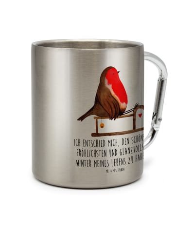 Mr. & Mrs. Panda Kaffeetasse Rotkehlchen Schlitten mit Spruch in Silber