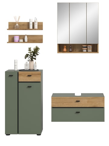 Inn.Furn Badmöbel-Set grün, Evoke Eiche 5-teilig 141 cm, Komplettset in modernem Design
