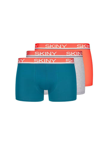 Skiny Boxershort 3er Pack in Petrol/Grau/Orange