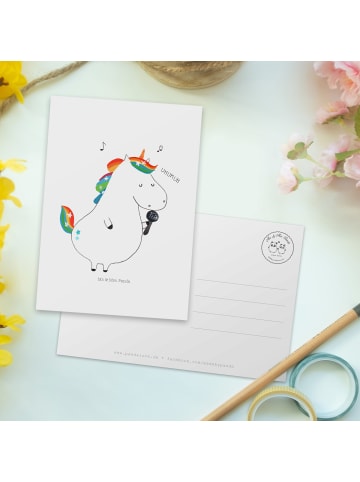 Mr. & Mrs. Panda Postkarte Einhorn Sänger ohne Spruch in Weiß