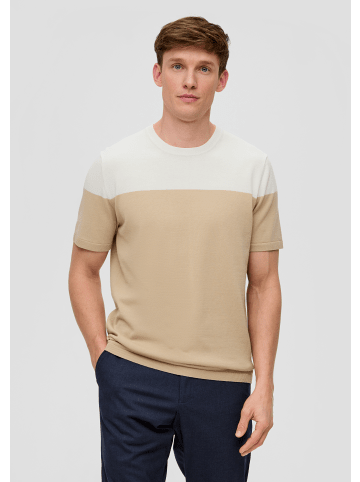 s.Oliver BLACK LABEL Strickpullover kurzarm in Beige-weiß