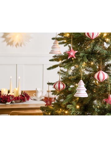 Beliani 12er-Set Weihnachtsbaumkugeln GIDEALVEN in Rot/Weiß