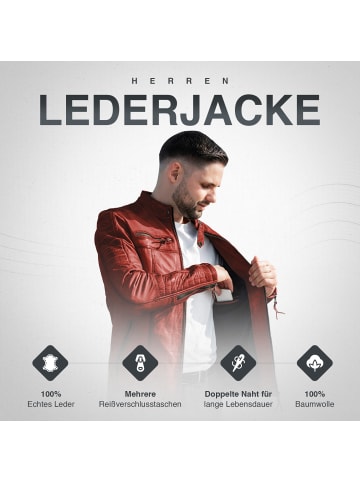 PAULGOS Lederjacke Übergangsjacke Biker Look Echtleder D1 in Rot