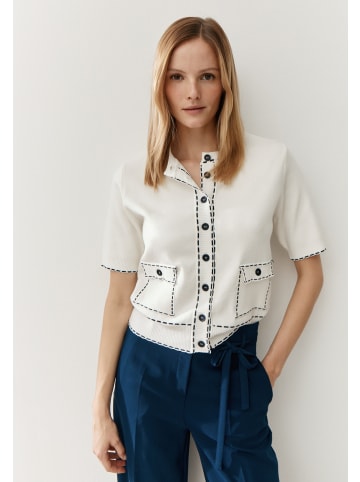 More & More stylishe Kurzarm-Strickjacke, Ziernähte in offwhite