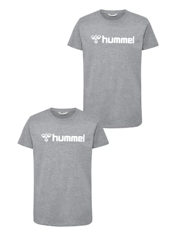 Hummel 2er-SET T-Shirt mit Logo Print aus Bio-Baumwolle in Grau