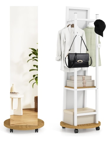 COSTWAY 2 in 1 Garderobenständer mit Spiegel in Hellbraun