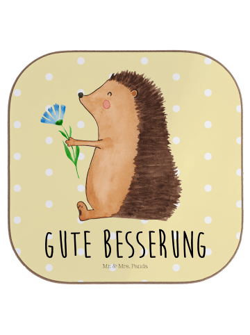 Mr. & Mrs. Panda gläseruntersetzer Igel Blumen mit Spruch in Gelb Pastell