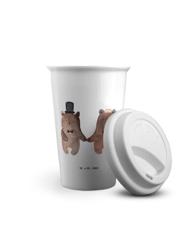 Mr. & Mrs. Panda Isolierbecher Bär Heirat ohne Spruch in Weiß