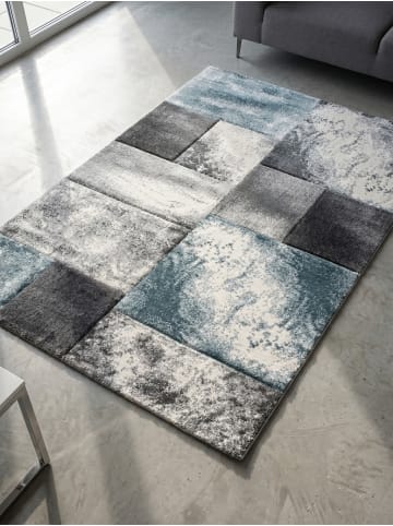 KADIMA DESIGN Teppich Kurzflor Waschbar Karo LATEMAR Strapazierfähig OEKO-TEX in Blau