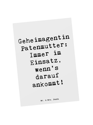 Mr. & Mrs. Panda Postkarte Geheimagentin Patenmutter mit Spruch in Weiß