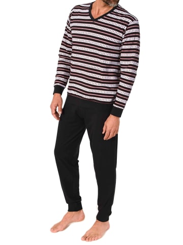 NORMANN Langarm Schlafanzug Pyjama Streifen in rot