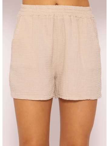 SASSYCLASSY Musselin Shorts mit Leo-Print in Beige