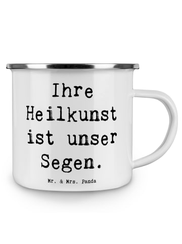 Mr. & Mrs. Panda Emaille Tasse Spruch Arzt Segen mit Spruch in Weiß