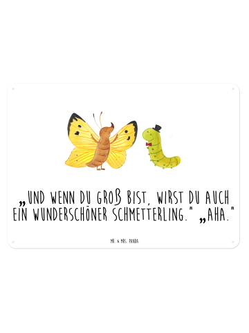 Mr. & Mrs. Panda Blechschild Raupe Schmetterling mit Spruch in Weiß