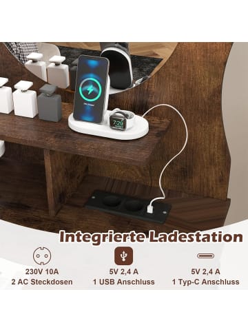 COSTWAY Schminktisch in Katzenform mit Spiegel & Beleuchtung in Braun