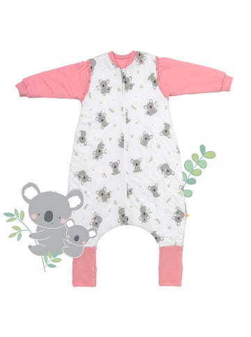 Schlummersack Schlafsack mit Füßen, umklappbaren Bündchen und Ärmeln, 1.0 TOG in Rosa-Weiß