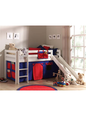 58 aufm Kessel KINDERBETT mit Rutsche Karolina Massivholz Weiß Textilset Domino