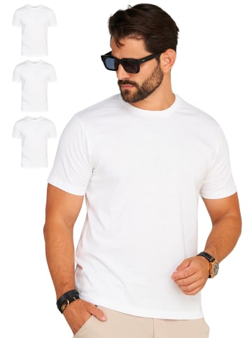 DAILY COTTON T-Shirt - BASETEEO 3er Pack Rundhals O-Neck in Weiß