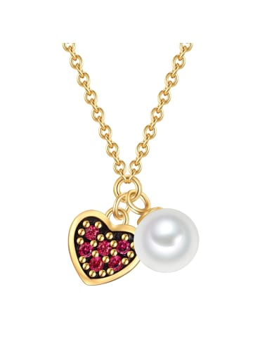 Glanzstücke München Kette Herz aus Sterling Silber mit Zirkonia und Süßwasser-Zuchtperle in gelbgold