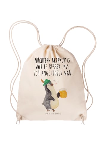 Mr. & Mrs. Panda Turnbeutel Pinguin Bier mit Spruch in Creme