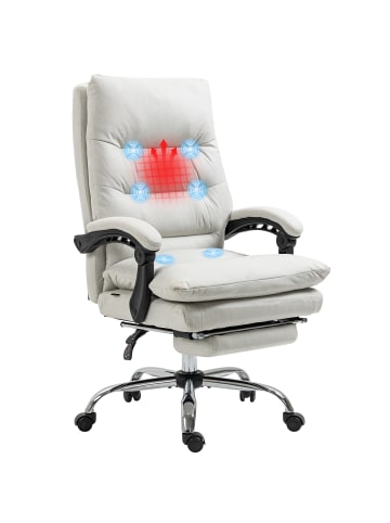 Vinsetto Bürostuhl mit Massagefunktion-65L x 72B x 109-117H cm-Cremeweiß