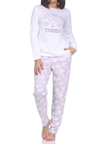 NORMANN Langarm Schlafanzug Pyjama Katzenmotiv in flieder