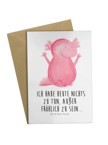 Mr. & Mrs. Panda Glückwunschkarte Axolotl Hurra mit Spruch in Weiß